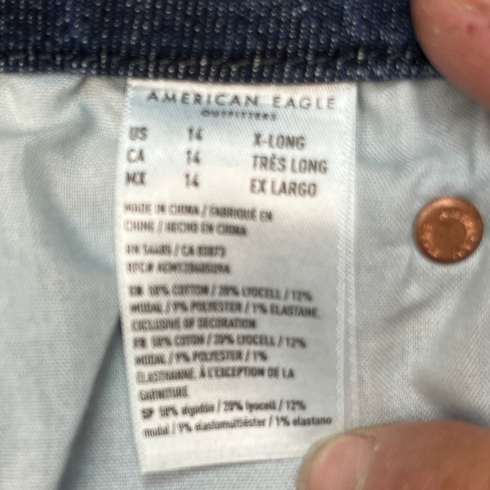 American Eagle Jeans Womens 14 34x35 Dark Wash 5 Pocket Wide Leg Stretch Flare - Picture 9 of 16